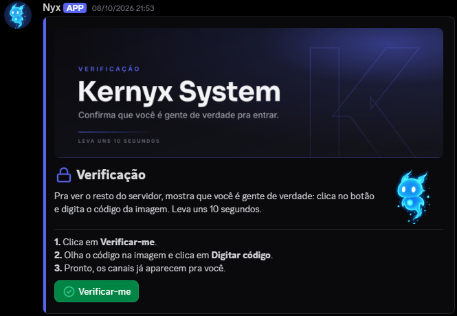 Painel de verificação da Nyx com o botão Verificar-me